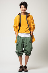 Fototapeta premium a man in yellow color casual outfit standing in the studio with isolated background