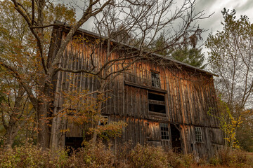 Abandoned barn in the Delaware Water Gap National Recreation Area on an autumn afternoon