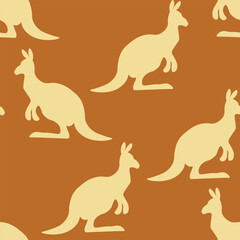 Obraz premium Seamless pattern with Kangaroo silhouette on color background. Vector illustration for card design, poster, fabric, textile. Pray for Australia and animals
