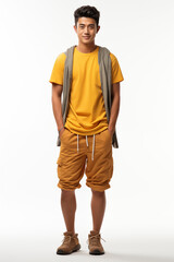 Naklejka premium a man in yellow color casual outfit standing in the studio with isolated background