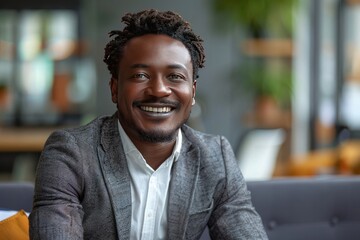 Fototapeta premium peaceful african american businessman in office