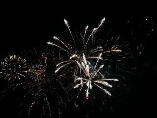 Fireworks display of lights in the sky with copy space 