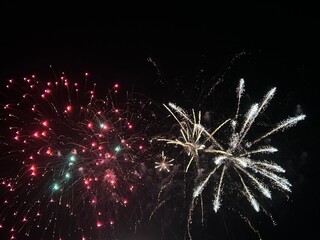 Fireworks display of lights in the sky with copy space 