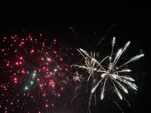 Fireworks display of lights in the sky with copy space 