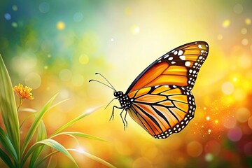 Obraz premium Stunning Monarch Butterfly Moth Vector Illustration with Vibrant Orange Colors and Copy Space for Creative Use in Nature, Insect, and Wildlife Projects