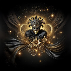 Portrait of a Venetian wearing a black mask, in black and gold gilding