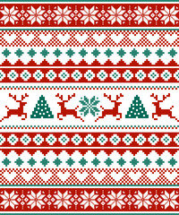 christmas seamless pattern with snowflakes. Christmas pattern vector illustration, red green background. Download Christmas wallpaper, cross stitch pattern, high quality resolution for clothing decor