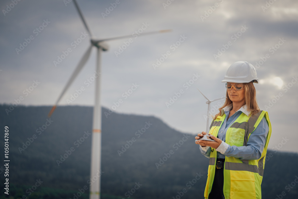 Leinwandbilder a dedicated female engineer is currently performing crucial operational checks at a wind turbine sit