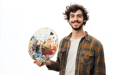 Fototapeta premium Young handsome man over isolated white background holding paint brush