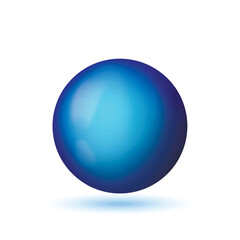 Glass blue ball or precious pearl. Glossy realistic ball, 3D sphere. Abstract vector illustration highlighted on a white background. Big metal bubble with shadow