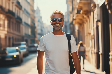 Fototapeta premium Middle aged man at outdoor with sunglasses