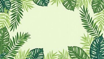 Tropical green leaves pattern on light background