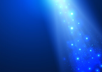Spotlights illuminate beam with bokeh background. Vector.