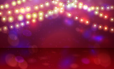 Bright background with light garlands for new year holidays. Christmas vector.
