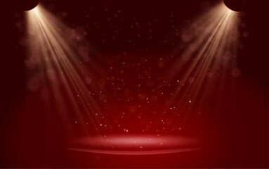 Theater stage with spotlights. Podium in the light of searchlights, the magic interior. vector.