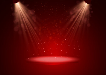 Theater stage with spotlights. Podium in the light of searchlights, the magic interior. vector.