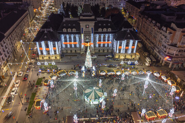 Aerial view of Craiova Christmas Market - winter travel destination