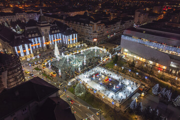 Aerial view of Craiova Christmas Market - winter travel destination