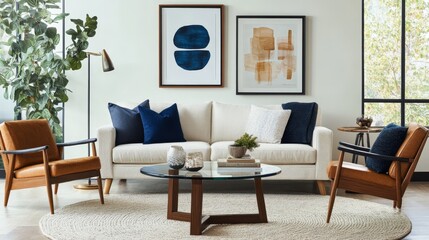 Fototapeta premium Modern Living Room Interior with Stylish Furniture and Artwork