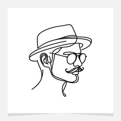 Man Face Wearing Hat and Glasses Line Hand Drawn Abstract Illustration Element Vector , Hand Drawing Line Art Element for Canvas , Wallpaper , Etc .