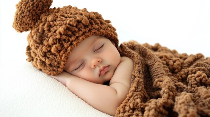Sleeping newborn boy in the first days of life on white background