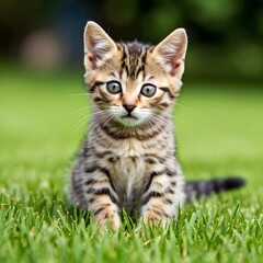 Cat sits on the grass