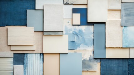 Abstract Composition of Textured Blue and Beige Panels