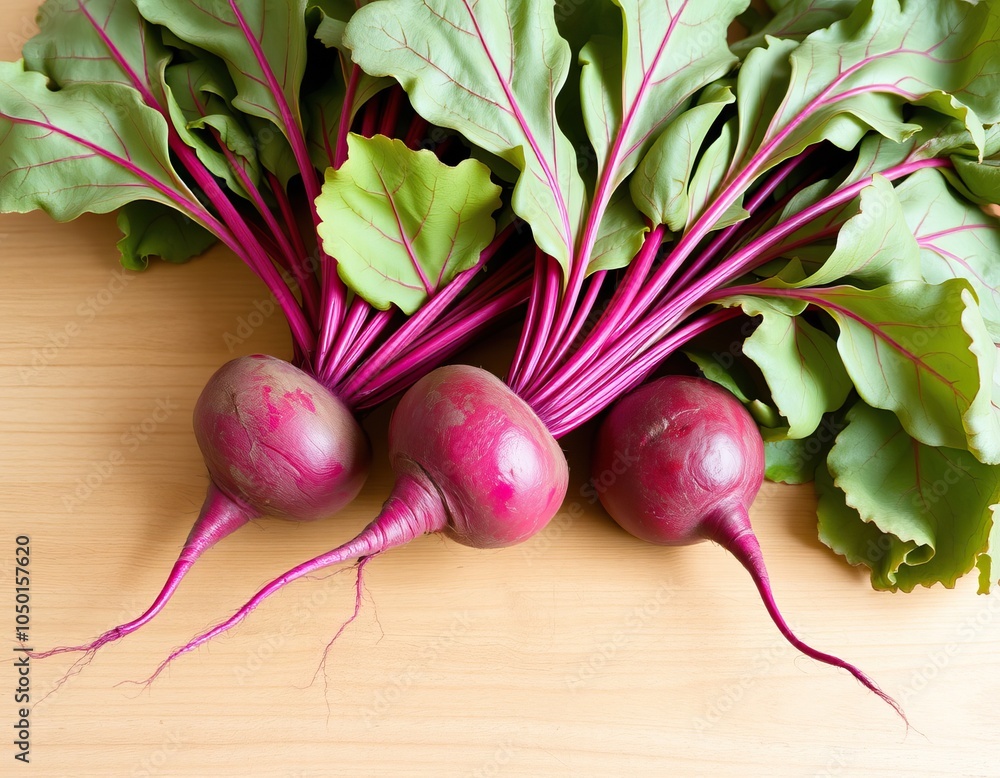 Wall mural freshly harvested beets with green leaves.