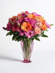 Fototapeta premium Vibrant bouquet of mixed fresh flowers in a crystal vase with natural light and shadows, Ai Generation