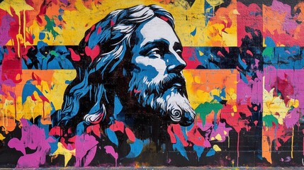 Street art graffiti wall positive bold quote GOD Is Great spray painted graf paint artist tag colorful backdrop cross city lord mural faith jesus christ religion church word background painting.