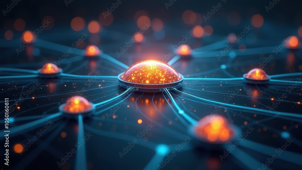 Poster network of interconnected nodes glowing with energy.