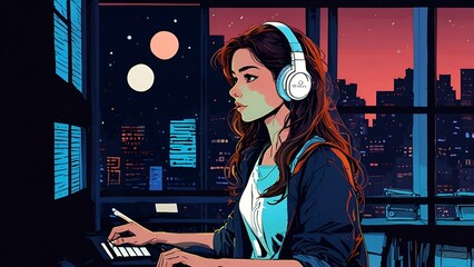 Focused young woman working on a project