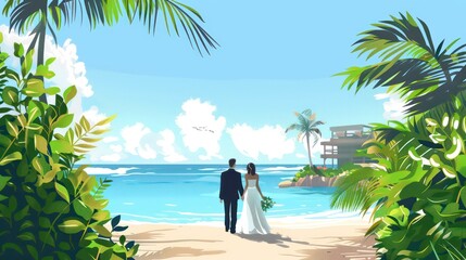 Couples planning intimate, personalized elopement ceremonies in beautiful destinations. Illustrations