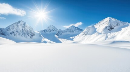 Majestic snowy mountain landscape under bright blue sky