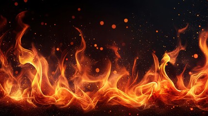 Fototapeta premium Dynamic flames with glowing embers on a dark background