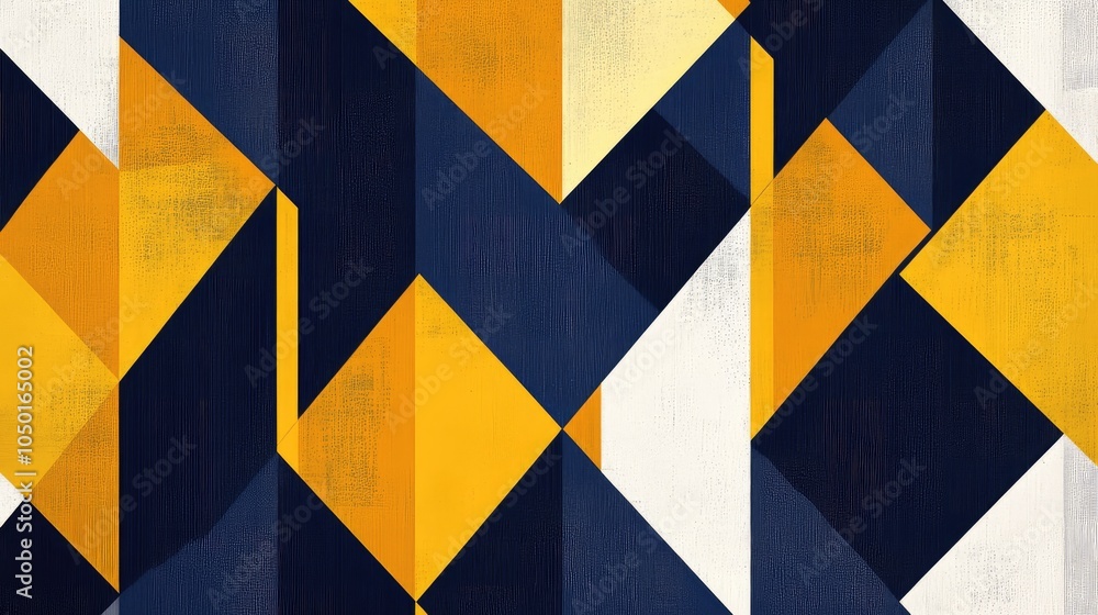 Fototapete an abstract geometric pattern with bold dual tones of navy blue and mustard yellow, creating a strik