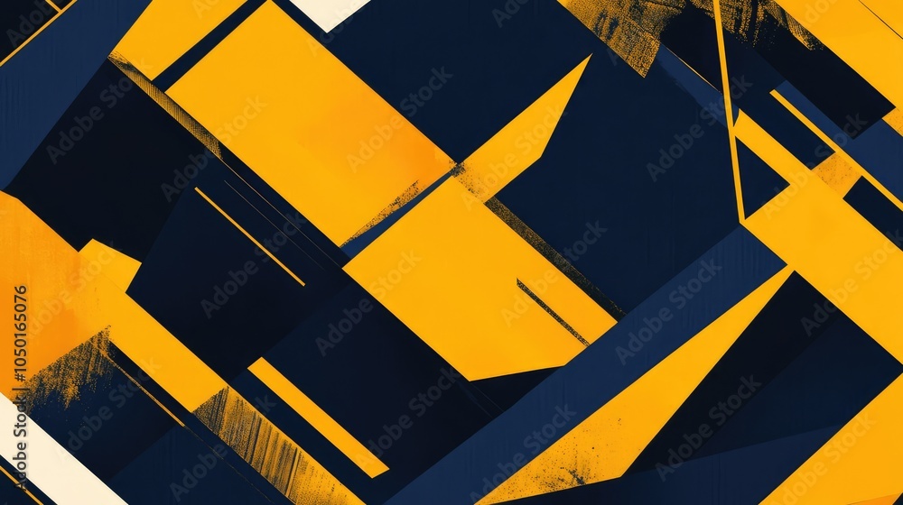 Fototapete an abstract geometric pattern with bold dual tones of navy blue and mustard yellow, creating a strik