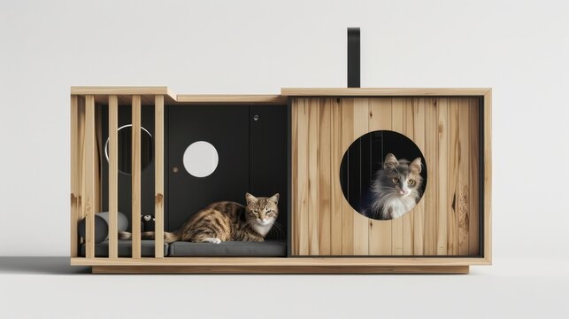 Designers creating custom pet houses with innovative, stylish designs. Illustrations