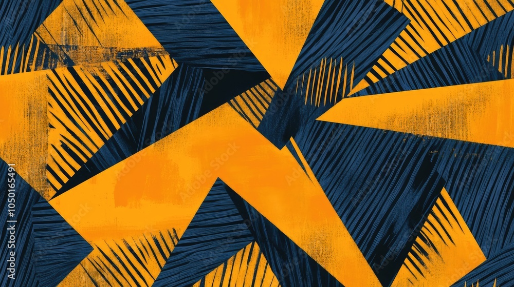 Fototapete an abstract geometric pattern with bold dual tones of navy blue and mustard yellow, creating a strik