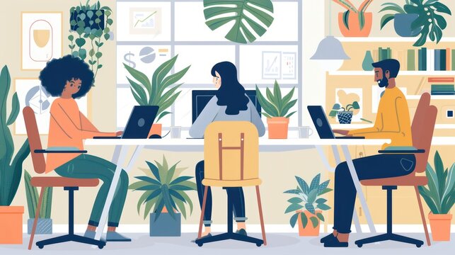 Diverse business team adjusting their workday for flexibility, creating an environment of balance and inclusivity.