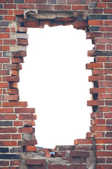 A large rectangular hole in a brick wall.