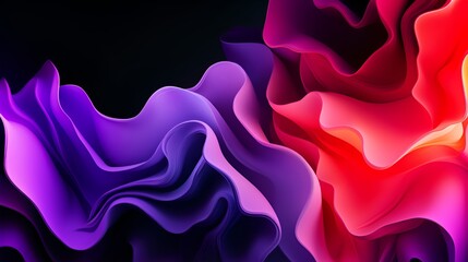 Abstract purple and red gradient wavy shape on a dark background. Glowing vibrant liquid gradient shape on a dark background, an abstract object, fluid organic forms. Generative AI.