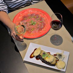 Mediterranean Tuna Carpaccio with Pistachio Dust and White Wine