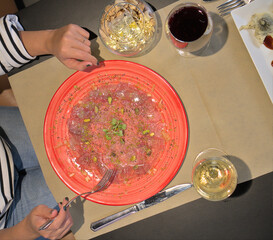 Mediterranean Tuna Carpaccio with Pistachio Dust and White Wine