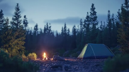 Serene Campsite in the Mountains at Dusk