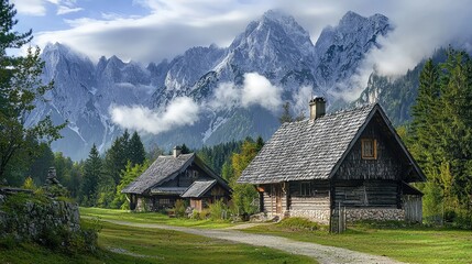 Fototapeta premium Picturesque Mountain Village with Traditional Architecture