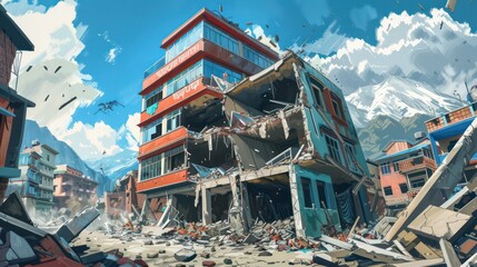 Fototapeta premium Engineers designing earthquake-resistant buildings to protect lives. Illustrations