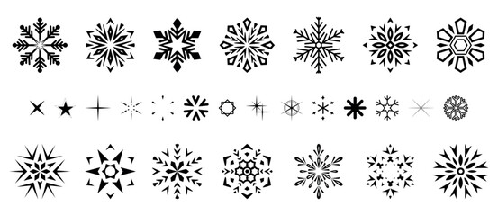 Snowflakes icon collection. Graphic modern black and white ornament.