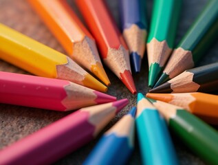 Naklejka premium Circular arrangement of vibrant colored pencils