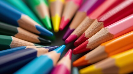Fototapeta premium Colorful pencils arranged in a circular pattern